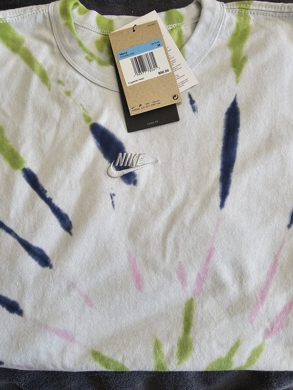 Nike White Tie-Dye Short Sleeve Tee with Blue, Green & Pink Accents